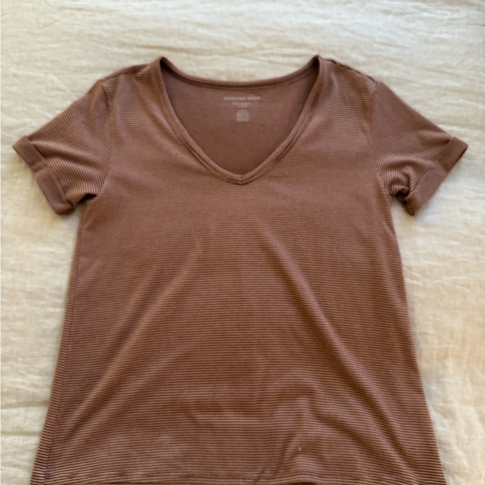 American Eagle Outfitters Brown V-Neck Tee